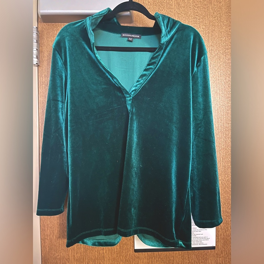 Boston Proper Green Velvet Blouse size XL
